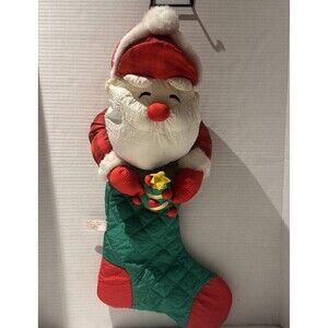 VTG Christmas Santa Puffy Nylon Toy Quilted Holiday Puffalump Stockin
